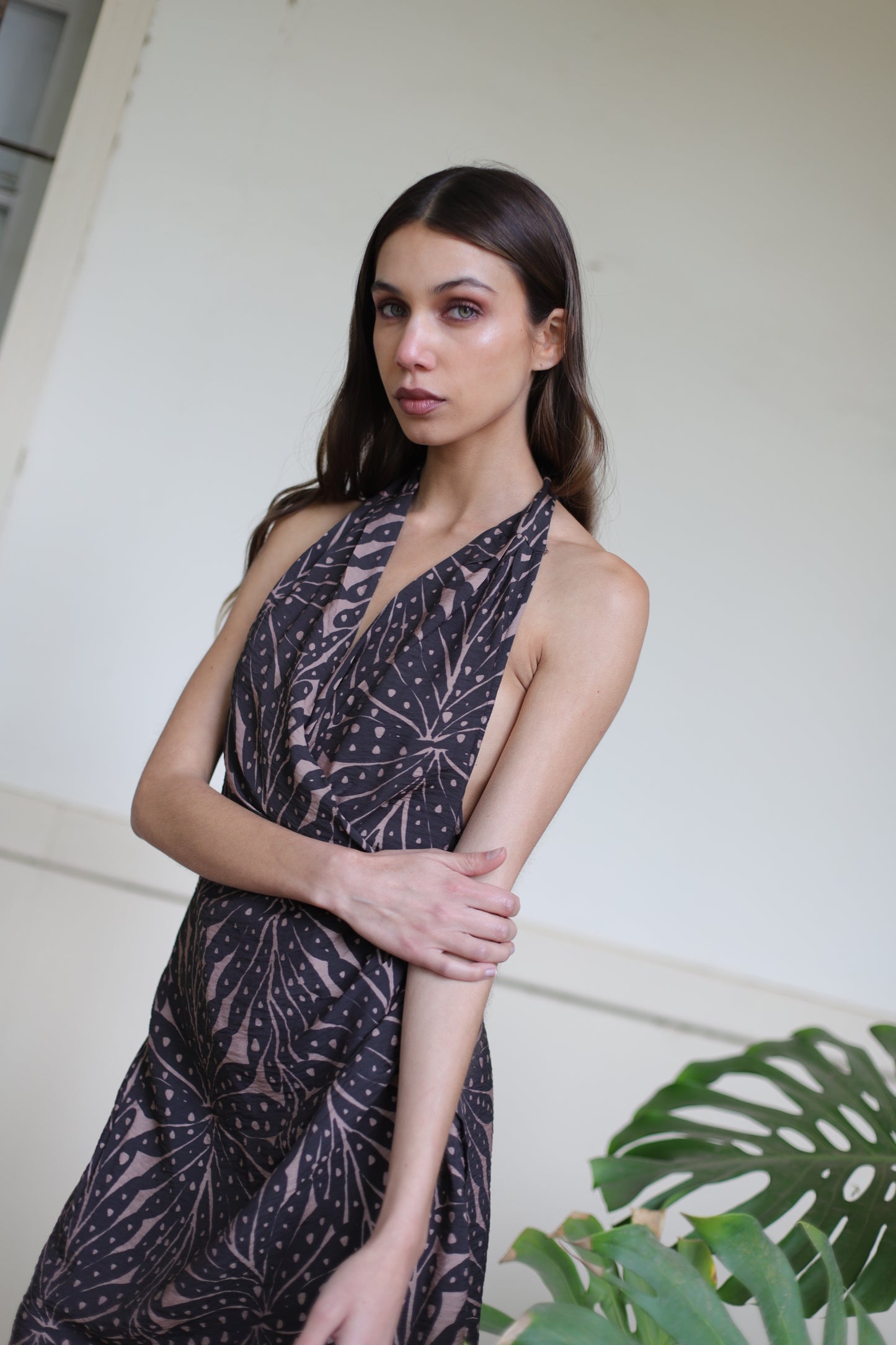 Vestido Maite Black Leaves